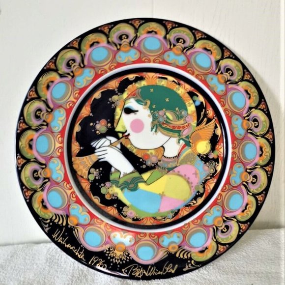 Bjorn Wiinblad Rosenthal 1976 porcelain Christmas plate "Angel with trumpet" - Picture 1 of 2